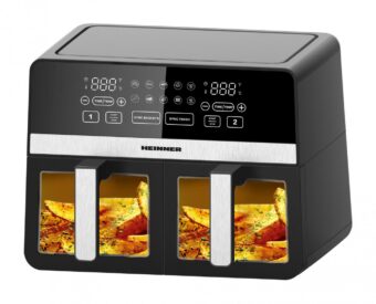 FRITEUZA DUBLA CU AER CALD HEINNER SIMCOOK HAF-K10DB24BK, 2400W, Capacitate 9.5L, Control digital, 10 programe prestabilite, Negru